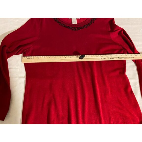 Judith Hart Collection Red Beaded Long Sleeve Top XL Viscose Silk Blend Sweater - Picture 8 of 9